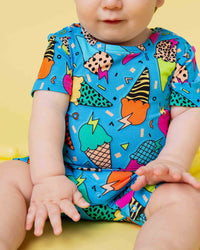 Baby Kids Bamboo Pajamas — Brain Freeze Shortie Romper - Blue — Image 1