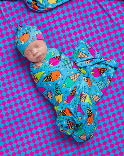 Baby Kids Bamboo Pajamas — Brain Freeze Swaddle & Beanie Set - Blue — Image 1
