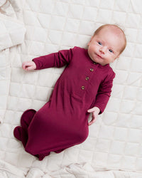 Baby Kids Bamboo Pajamas — Berry Dramatic Knotted Gown with Buttons — Image 1