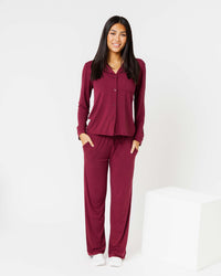 Baby Kids Bamboo Pajamas — Berry Dramatic Women's Long Sleeve Collar Shirt & Pants Pajama Set — Image 1