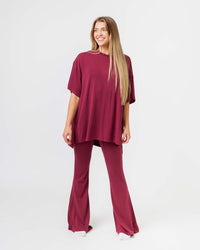 Baby Kids Bamboo Pajamas — Berry Dramatic Women's Oversized T-Shirt & Flare Legging Set — Image 1