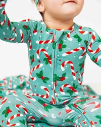 Baby Kids Bamboo Pajamas — Candy Cane Lane Convertible Romper — Image 1