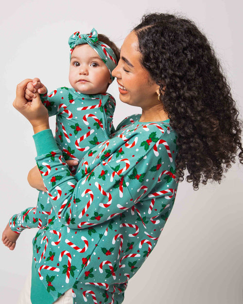 Baby Kids Bamboo Pajamas — Candy Cane Lane Convertible Romper — Image 9