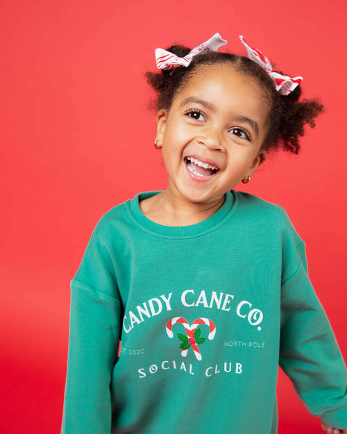 Baby Kids Bamboo Pajamas — Candy Cane Lane Crew Neck Sweatshirt & Leggings Set — Image 8