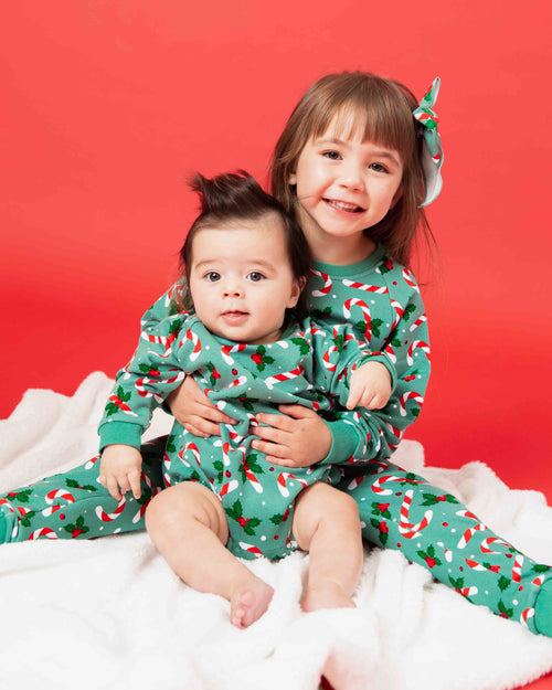 Baby Kids Bamboo Pajamas — Candy Cane Lane Jogger Set — Image 5