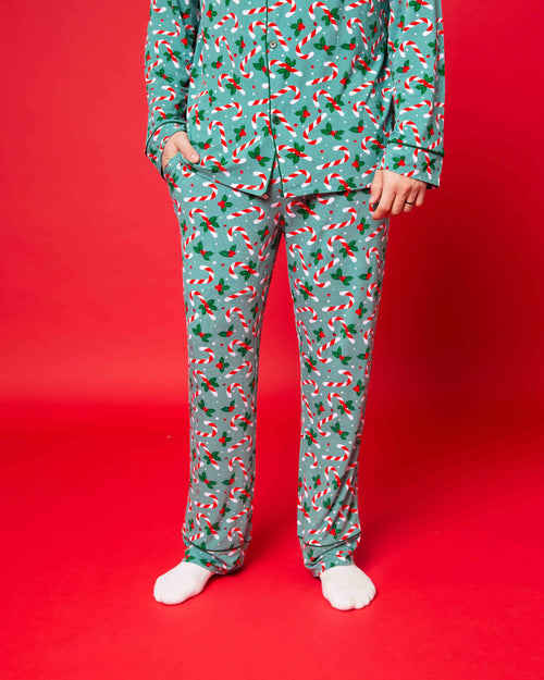Baby Kids Bamboo Pajamas — Candy Cane Lane Men's Collar Shirt & Pants Set — Image 3