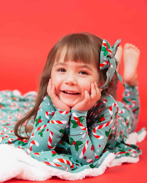 Baby Kids Bamboo Pajamas — Candy Cane Lane Woven Alligator Clip — Image 4