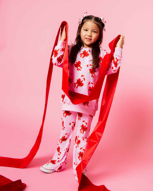 Baby Kids Bamboo Pajamas — Cane You Believe It Crew Neck Sweatshirt & Bell Bottoms Set — Image 6