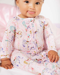 Baby Kids Bamboo Pajamas — Carousel Wishes Convertible Ruffle Romper — Image 1