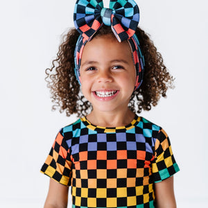 Baby Kids Bamboo Pajamas — Check Me Out Biggie Bow — Image 1
