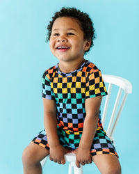 Baby Kids Bamboo Pajamas — Check Me Out Shortie Romper — Image 1