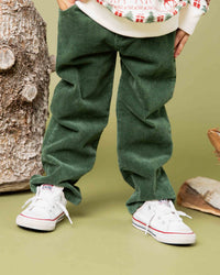 Baby Kids Bamboo Pajamas — Forest Green Corduroy Pants — Image 1