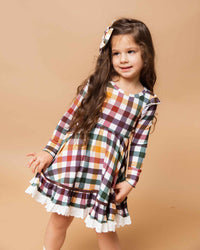 Baby Kids Bamboo Pajamas — Checkered & Charmed Long Sleeve Party Dress & Shorts Set — Image 1