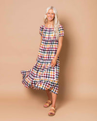 Baby Kids Bamboo Pajamas — Checkered & Charmed Women's Puff Sleeve Tiered Maxi Dress — Image 1