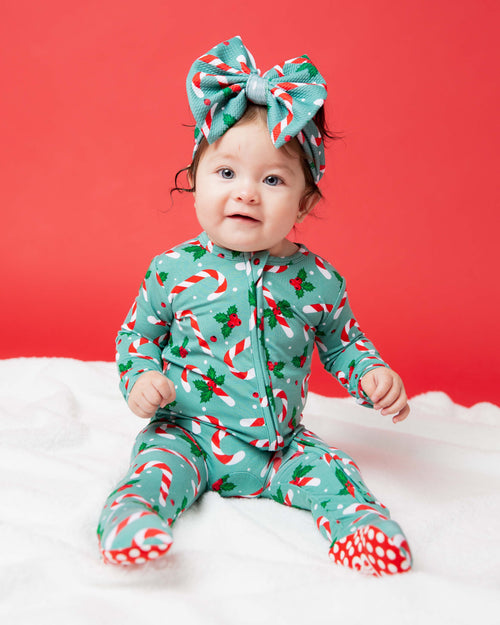Baby Kids Bamboo Pajamas — Candy Cane Lane Footie — Image 1