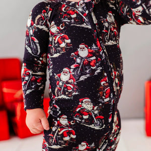 Baby Kids Bamboo Pajamas — Clausin' Trouble Convertible Romper — Image 1