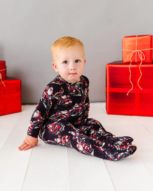 Baby Kids Bamboo Pajamas — Clausin' Trouble Convertible Romper — Image 16