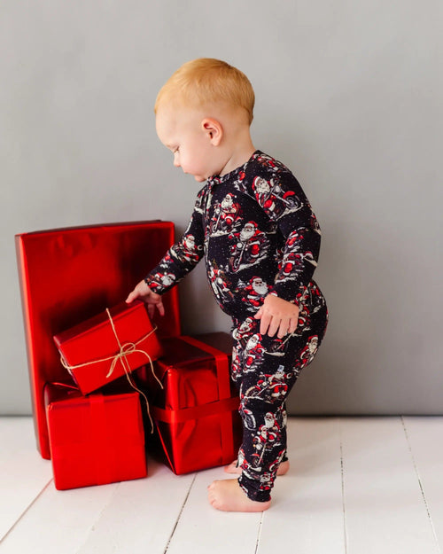 Baby Kids Bamboo Pajamas — Clausin' Trouble Convertible Romper — Image 13