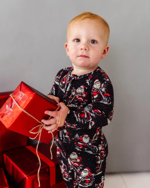 Baby Kids Bamboo Pajamas — Clausin' Trouble Convertible Romper — Image 14