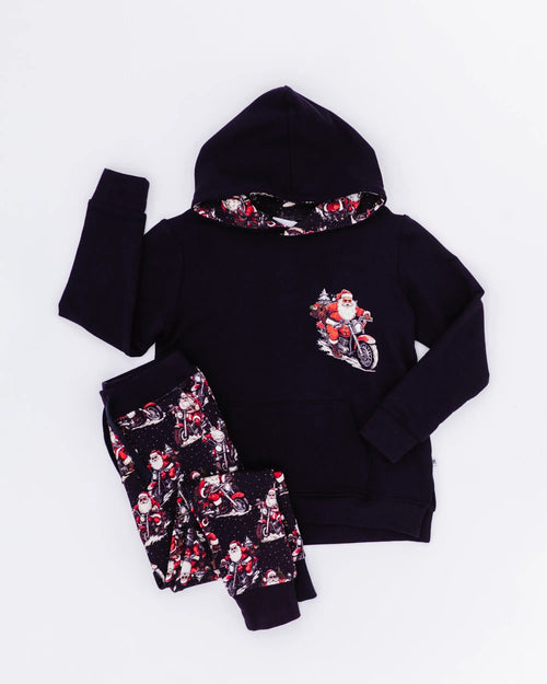 Baby Kids Bamboo Pajamas — Clausin' Trouble Hooded Jogger Set — Image 3