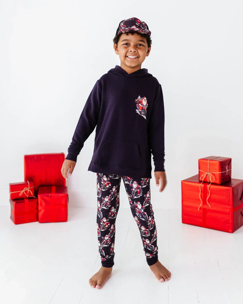 Baby Kids Bamboo Pajamas — Clausin' Trouble Hooded Jogger Set — Image 18