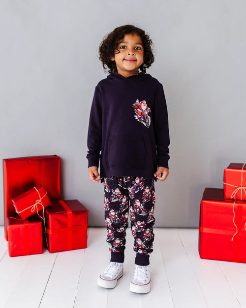 Baby Kids Bamboo Pajamas — Clausin' Trouble Hooded Jogger Set — Image 5