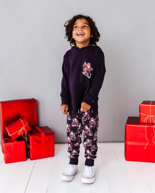 Baby Kids Bamboo Pajamas — Clausin' Trouble Hooded Jogger Set — Image 6