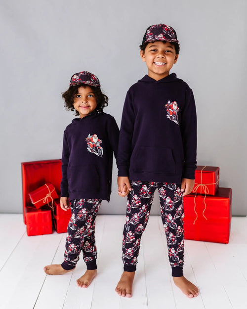 Baby Kids Bamboo Pajamas — Clausin' Trouble Hooded Jogger Set — Image 1