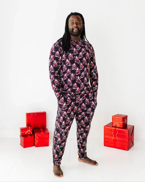 Baby Kids Bamboo Pajamas — Clausin' Trouble Men's Long Sleeve Shirt — Image 3