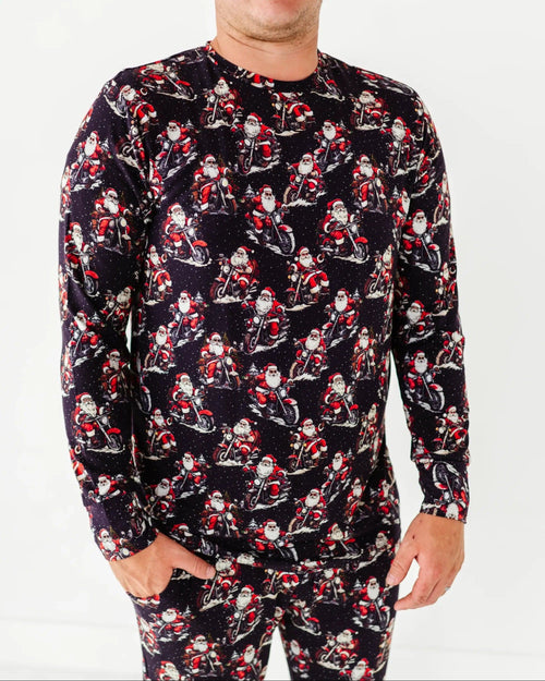 Baby Kids Bamboo Pajamas — Clausin' Trouble Men's Long Sleeve Shirt — Image 1