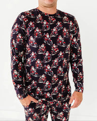 Baby Kids Bamboo Pajamas — Clausin' Trouble Men's Long Sleeve Shirt — Image 1