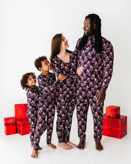 Baby Kids Bamboo Pajamas — Clausin' Trouble Women's Long Sleeve V-Neck Shirt — Image 2
