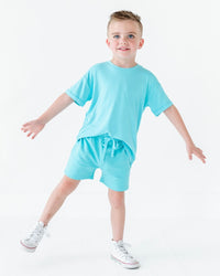 Baby Kids Bamboo Pajamas — Coastal Blue T-Shirt & Shorts Set — Image 1