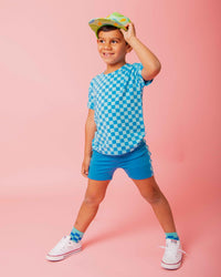 Baby Kids Bamboo Pajamas — Cool Checks Short Sleeve T-Shirt & Shorts Set — Image 1