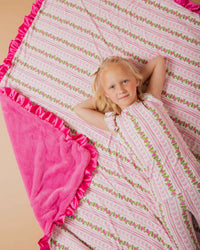 Baby Kids Bamboo Pajamas — Bowquet of Roses Ruffled Minky Blanket — Image 1