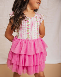 Baby Kids Bamboo Pajamas — Bowquet of Roses Cap Sleeve Tulle Dress & Shorts Set — Image 1