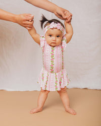 Baby Kids Bamboo Pajamas — Bowquet of Roses Cap Sleeve Ruffle Dress — Image 1