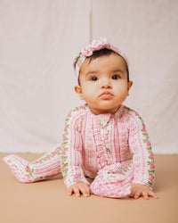 Baby Kids Bamboo Pajamas — Bowquet of Roses Convertible Ruffle Romper — Image 1