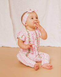 Baby Kids Bamboo Pajamas — Bowquet of Roses Cap Sleeve Romper — Image 1