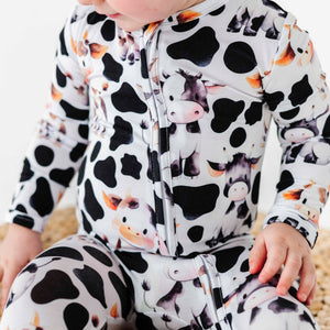 Baby Kids Bamboo Pajamas — In a Good Moo-D Footie — Image 1