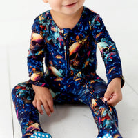 Baby Kids Bamboo Pajamas — Sherlock Bones Footie — Image 1