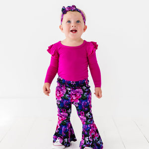 Baby Kids Bamboo Pajamas — Midnight Bloom Top & Bell Bottoms Set — Image 1