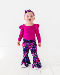 Baby Kids Bamboo Pajamas — Midnight Bloom Top & Bell Bottoms Set — Image 1