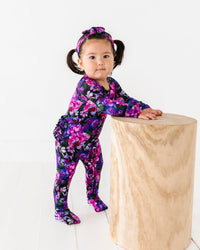 Baby Kids Bamboo Pajamas — Midnight Bloom Convertible Ruffle Romper — Image 1