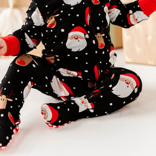 Baby Kids Bamboo Pajamas — Snow Ho Ho Footie — Image 4