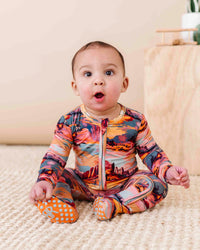 Baby Kids Bamboo Pajamas — Saddle Up Sunset Footie — Image 1