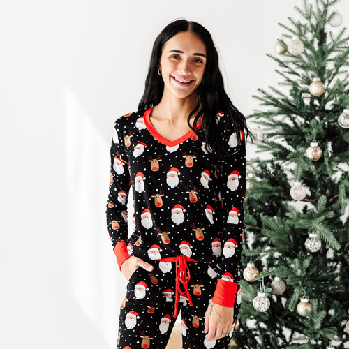 Baby Kids Bamboo Pajamas — Snow Ho Ho Women's Long Sleeve V-Neck Shirt — Image 10
