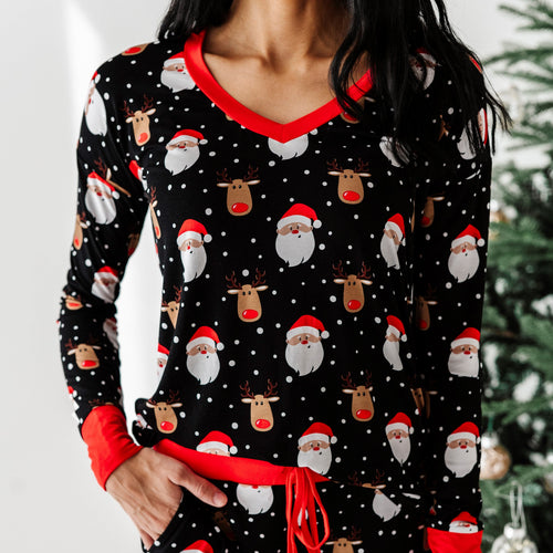 Baby Kids Bamboo Pajamas — Snow Ho Ho Women's Long Sleeve V-Neck Shirt — Image 9