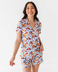 Baby Kids Bamboo Pajamas — Resting Brunch Face Women's Collar Shirt & Shorts Set — Image 1