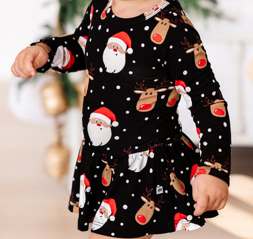 Baby Kids Bamboo Pajamas — Snow Ho Ho Ruffle Dress — Image 17